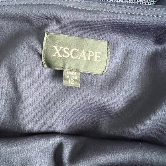 Xscape Navy Sequin Capelet Dress Size 12 Chiffon Asymmetrical Formal Cocktail - Picture 6 of 7